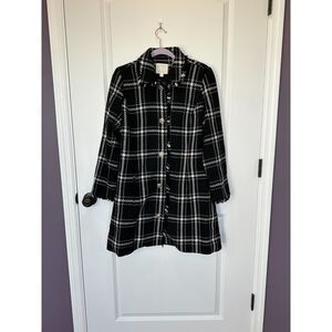 Sail to Sable STS Black White Plaid Wool Button Down Coat Size Large